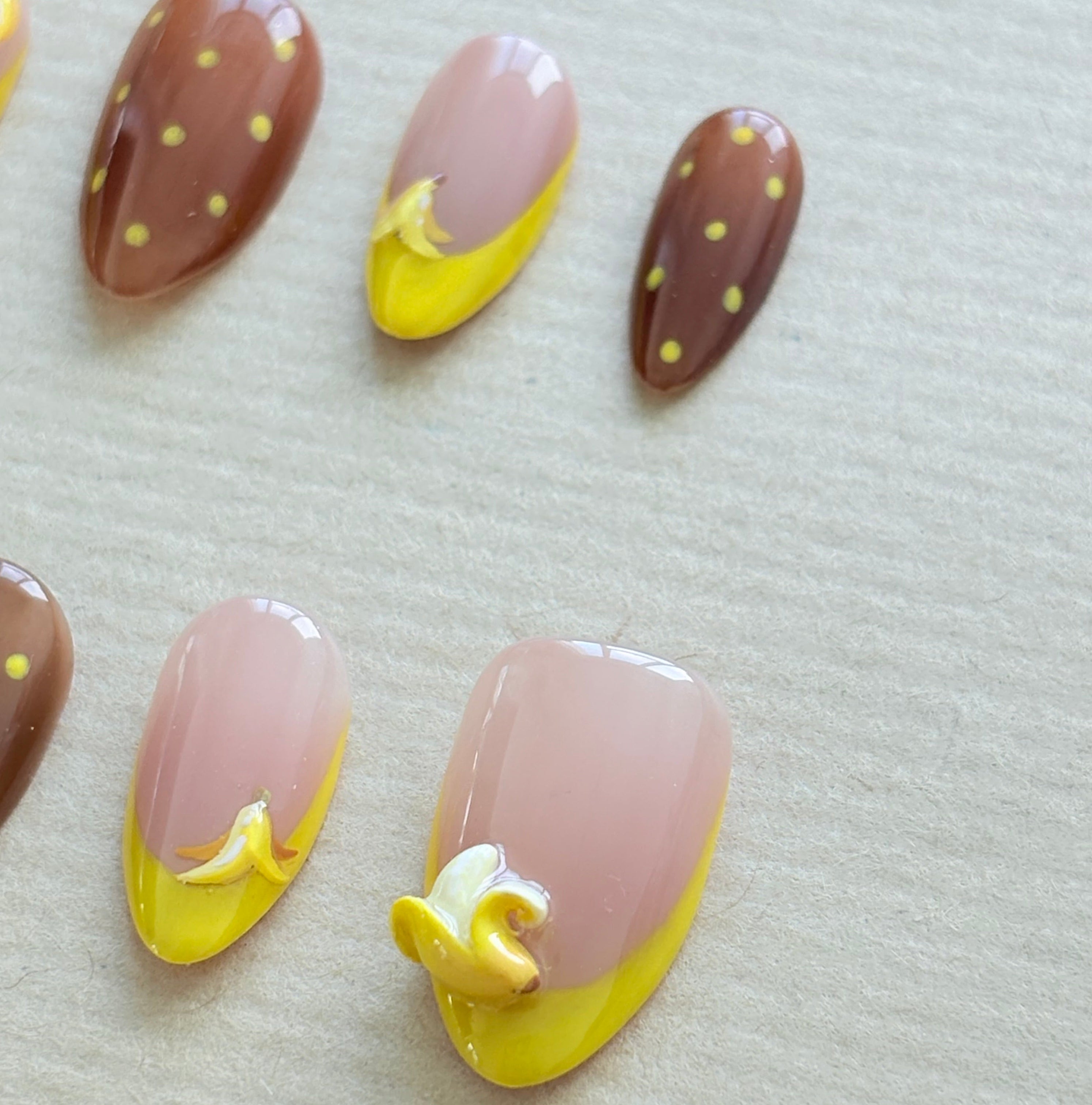 Espresso with Banana Glaze | Rhode-Inspired Yellow & Brown Nails with 3D Banana Charm