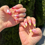 Experience the peak of summer with "Sunlit Sanctuary" from the Bloom & Glory collection. These handmade press-on nails feature vibrant 3D white flowers, lucky ladybugs, strawberry and bright polka dot French tips. Perfect for a high-energy, artisanal look that celebrates the beauty of a garden in full bloom.
