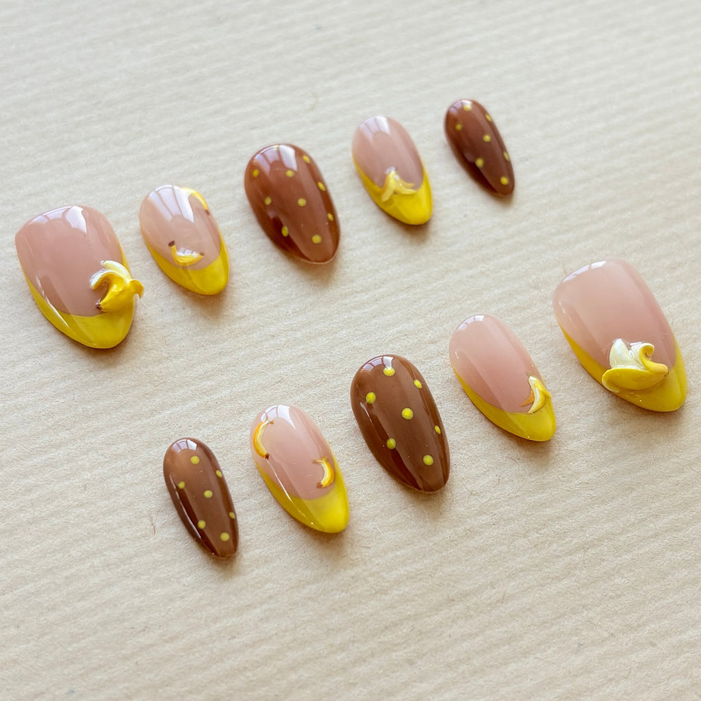 Espresso with Banana Glaze | Rhode-Inspired Yellow & Brown Nails with 3D Banana Charm
