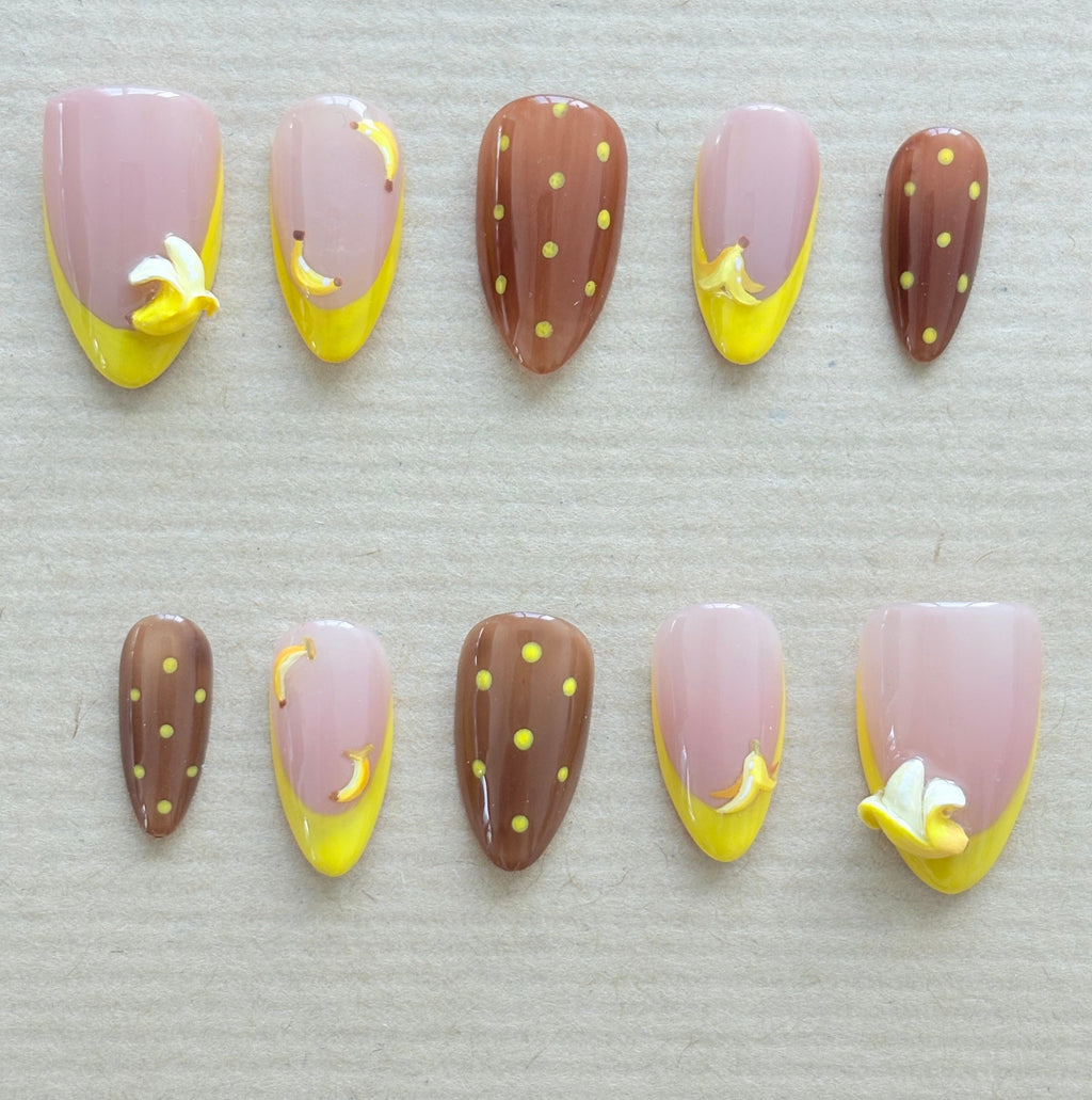 Espresso with Banana Glaze | Rhode-Inspired Yellow & Brown Nails with 3D Banana Charm