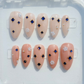 Swarovski Press-On Nails, Sapphire Bling Set, Pearl Jewel Nails, Crystal Nail Designs, Blue Rhinestone Nails, Luxury Press-Ons.