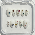 Swarovski Press-On Nails, Y2K Bling Set, Star Gemstone Nails, Rhinestone Press-On Nails, Crystal Nail Designs, Mismatched Pop Nails.