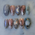 BTS Press-On Nails, K-Pop Nail Art, 3D Whale Nails, Nautical Star Nails, Silver Chrome Press-Ons.