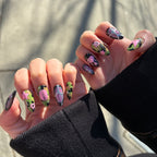Reusable Purple Fan Nails, Custom K-pop Press-Ons, Gift for ARMY, Handmade camouflage Gel Nails.