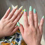 Refreshing Summer Style, Cottage core Fruit Aesthetic, Vibrant Yellow and Green Nails, Picnic Manicure.