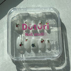 Swarovski Crystal Nails, Fruit Press-On Nails, Cherry and Blueberry Nails, Minimalist Fruit Nail Art, White Glitter Press-Ons.
