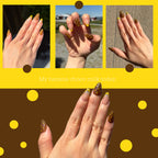 Brown and Yellow Press-On Nails, Rhode Inspired Nail Art, Minimalist Polka Dot Nails, Everyday Trend Collection, Mismatched Gel Nails.