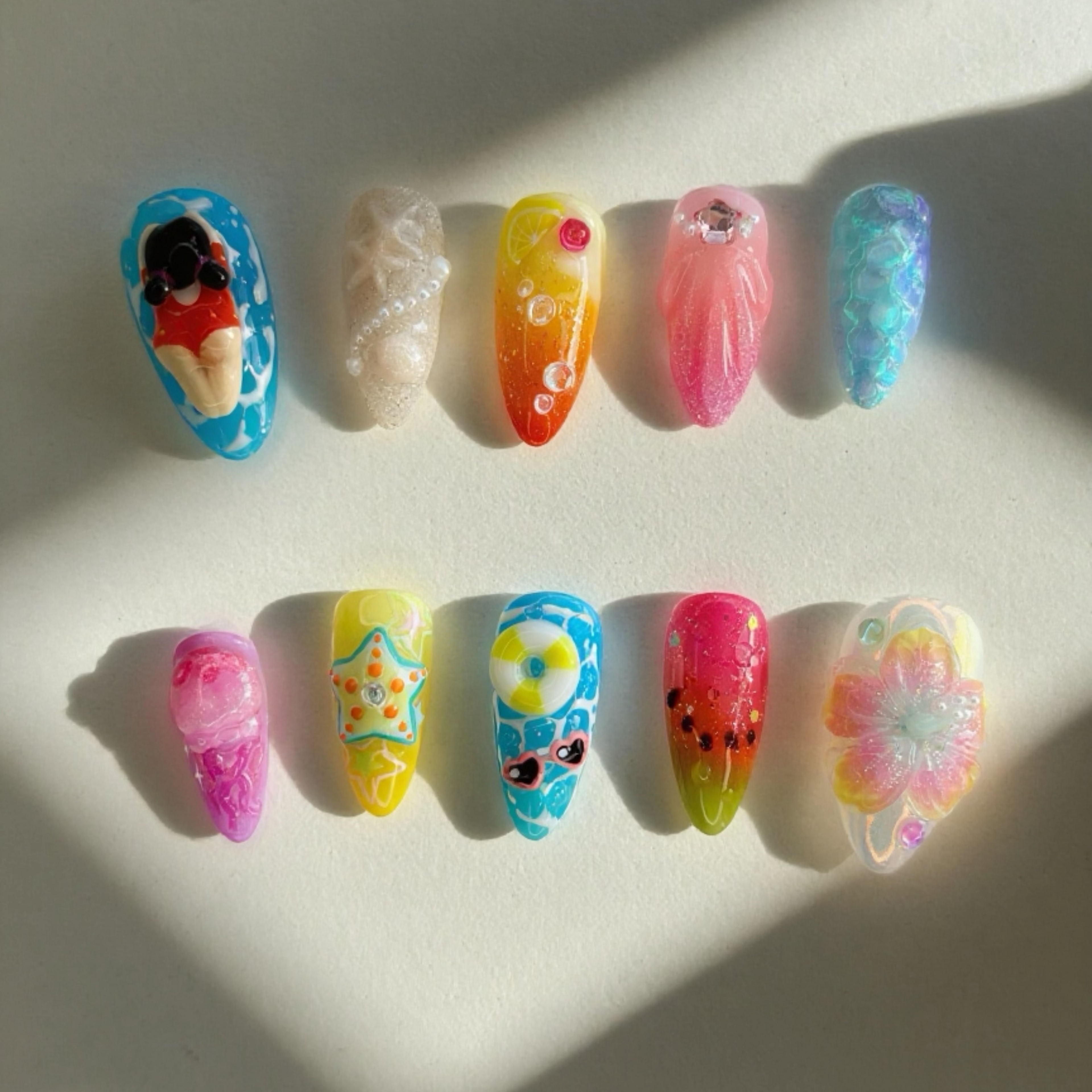 3D Ocean Waves / Sea Swimming Icons / Gradient Fruits / Jellyfish / Mermaid Scales.